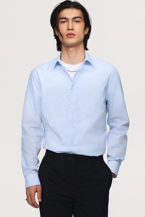 Slim fit easy-iron shirt - light blue/striped