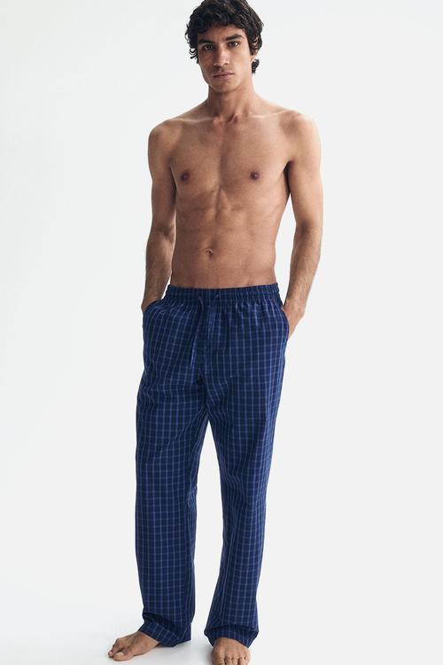 Relaxed fit poplin trousers - dark blue/checked