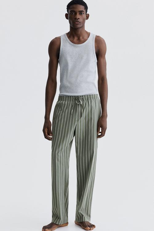 Relaxed fit poplin trousers - khaki green/striped