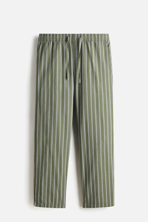 Relaxed fit poplin trousers - khaki green/striped