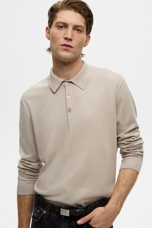 Regular fit fine-knit polo shirt - light beige