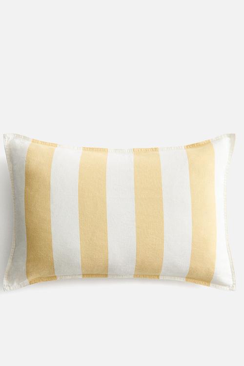 Linen-blend cushion cover - light yellow/striped