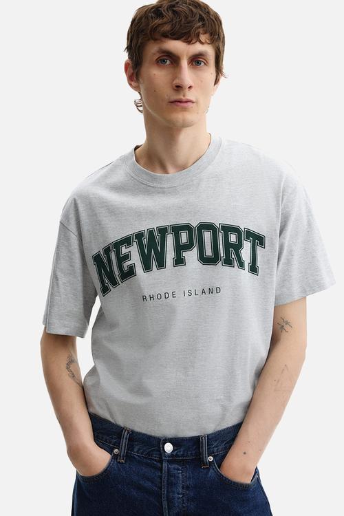 Loose fit printed t-shirt - light grey marl/newport