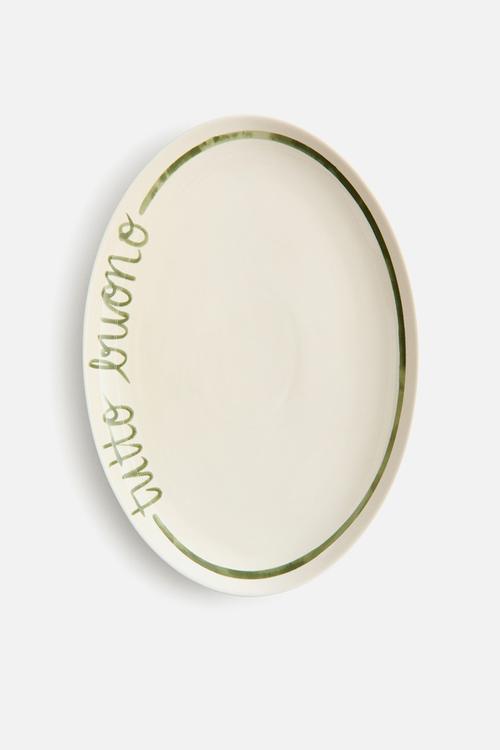 Large porcelain serving plate - white/green