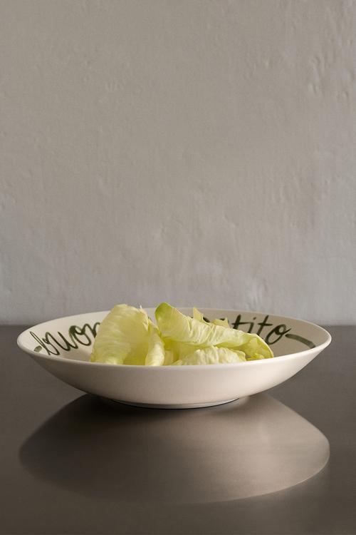 Porcelain serving bowl - white/green