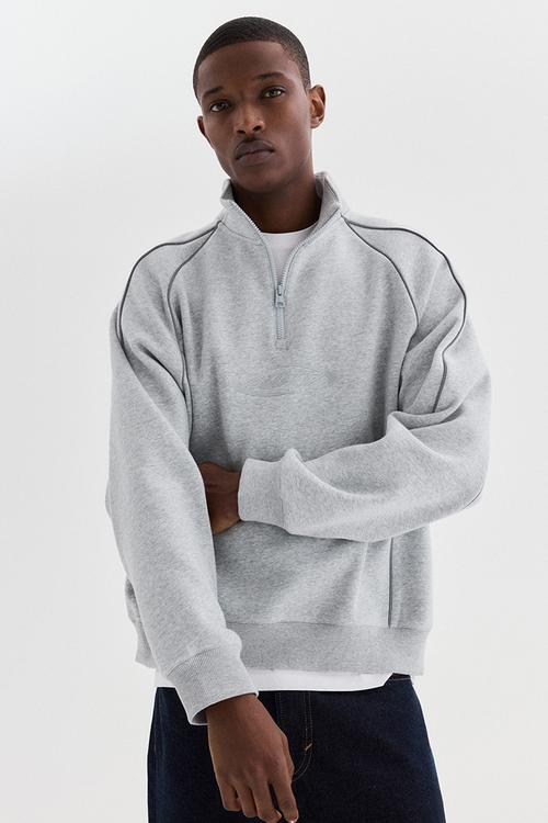 Loose fit zip-top sweatshirt - grey marl/akito