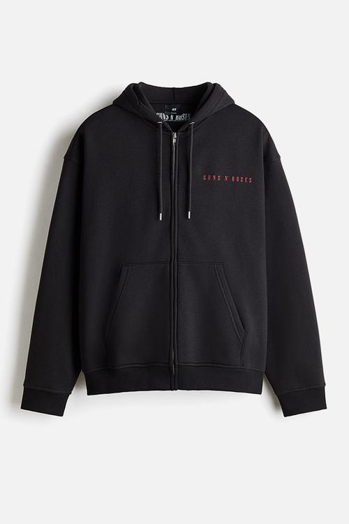 Loose fit printed zip-through hoodie - black/guns n' roses