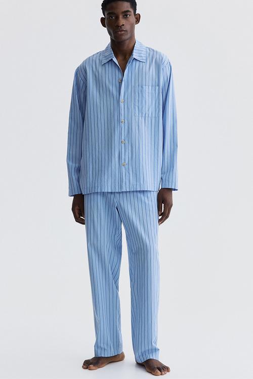 Loose fit cotton pyjama shirt - light blue/striped