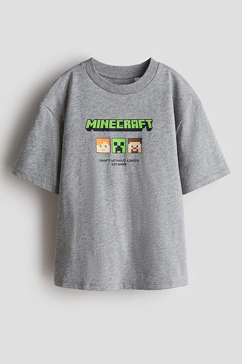 Oversized printed T-shirt - grey marl/minecraft