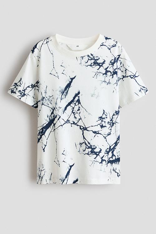 Printed cotton t-shirt - white/marbled