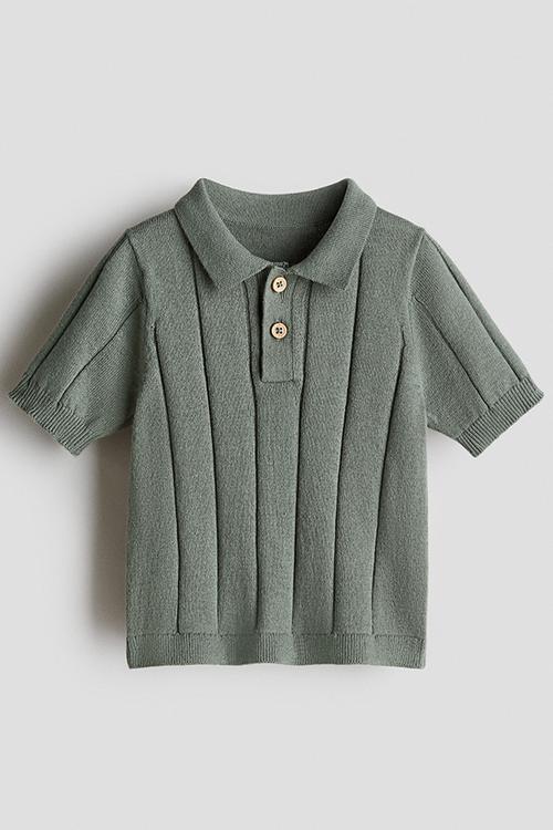 Knitted polo shirt - khaki green