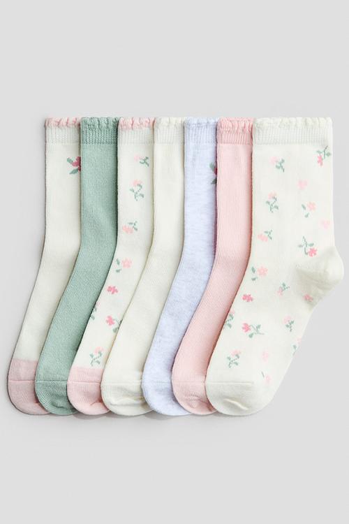 7-pack socks - cream/floral