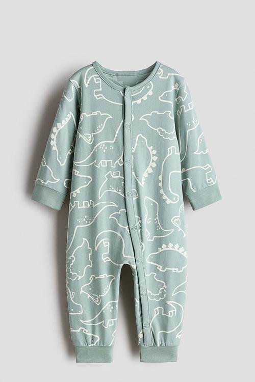 Patterned sleepsuit - light turquoise/dinosaurs