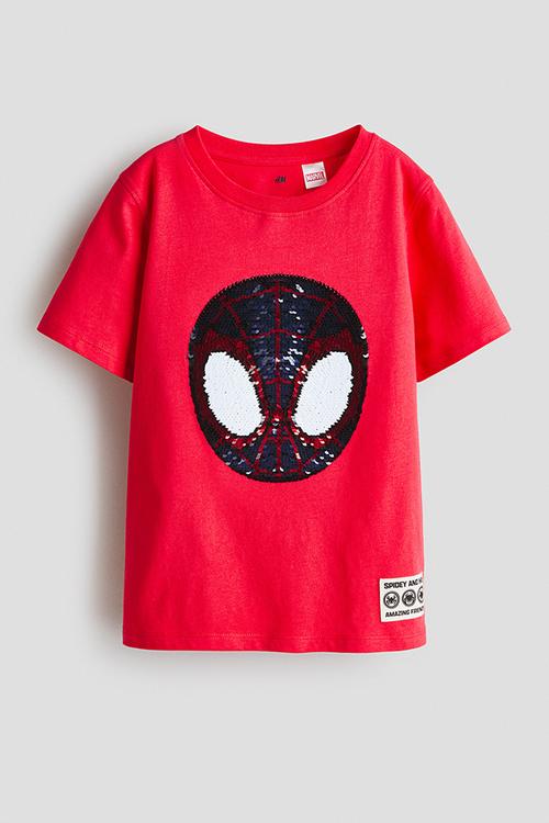 Reversible sequin t-shirt - red/spider-man