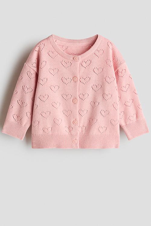 Pattern-knitted cotton cardigan - light pink