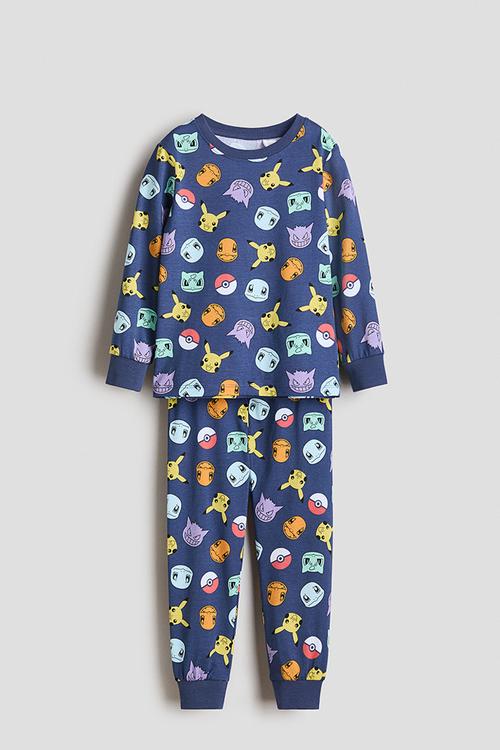 Printed cotton jersey pyjamas - blue/pok?mon