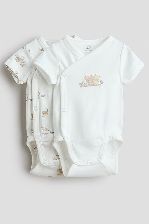 2-pack wrapover bodysuits - white/animals