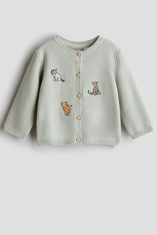 Appliqued cotton cardigan - light green/winnie the pooh