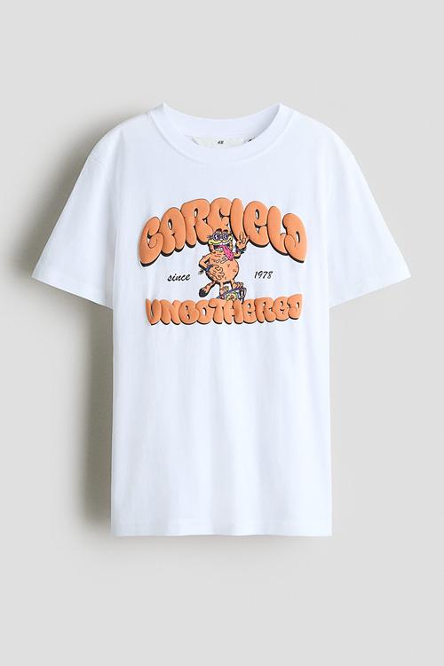 Print-motif cotton T-shirt - white/garfield