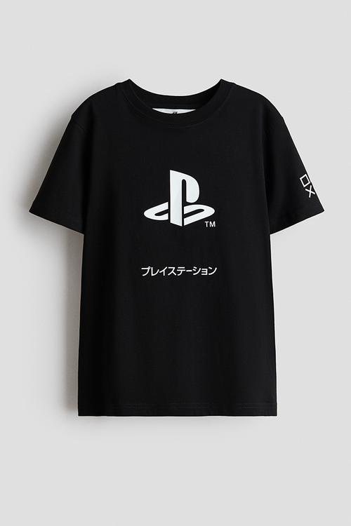 Print-motif cotton T-shirt - black/playstation