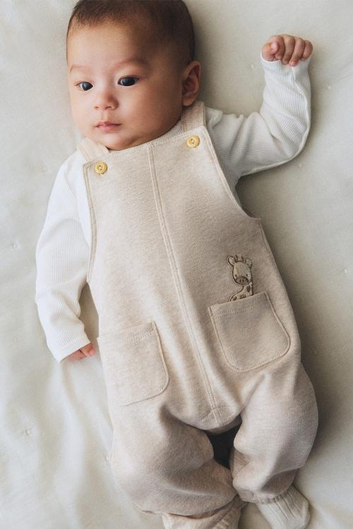 2-piece cotton set - light beige/white