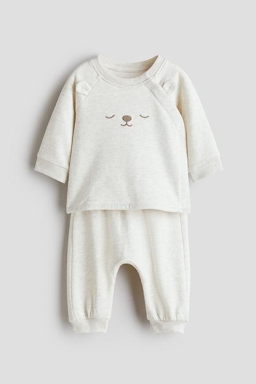 2-piece printed cotton set - light beige/bear