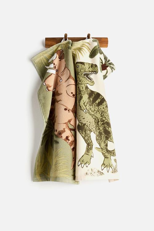2-pack print-motif guest towels - beige/dinosaurs
