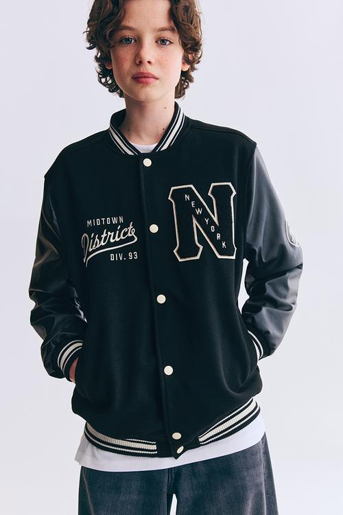 Appliqu?d baseball jacket - black/new york