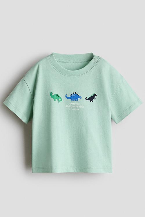 Printed cotton t-shirt - light green/game time