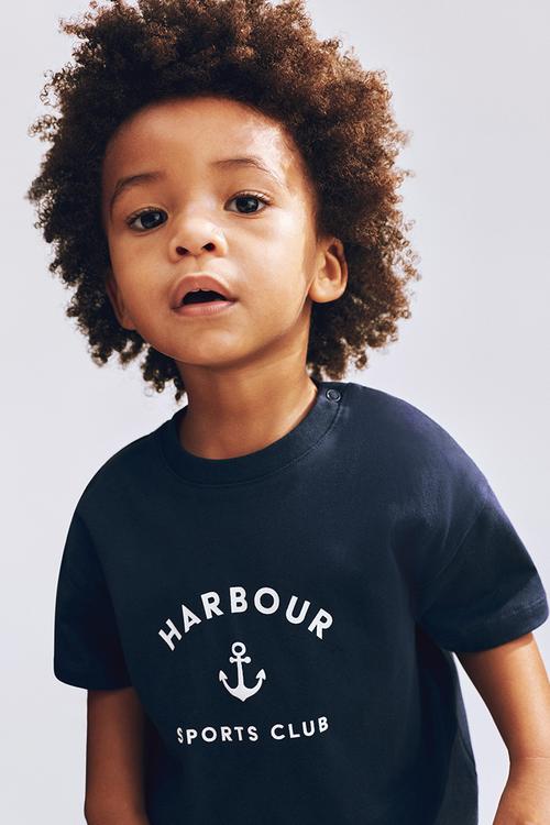 Printed cotton t-shirt - navy blue/harbour