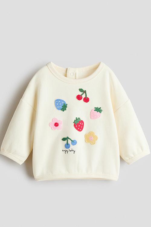 Motif-detail sweatshirt - cream/fruits