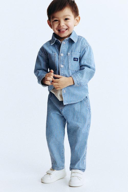 Cotton twill joggers - blue/white striped