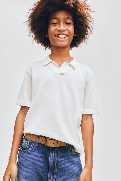 Fine-knit cotton polo shirt - cream