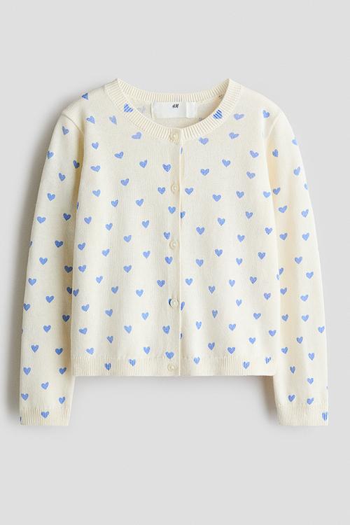 Fine-knit printed cardigan - cream/hearts