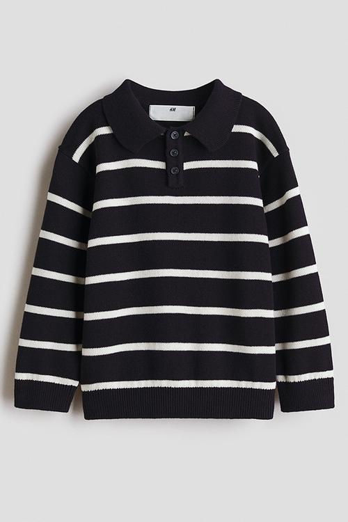 Fine-knit polo shirt - navy blue/striped
