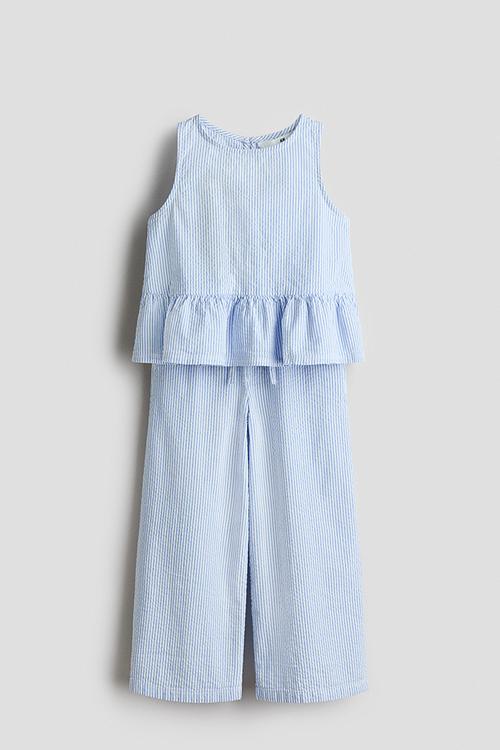 2-piece seersucker set - blue/white striped