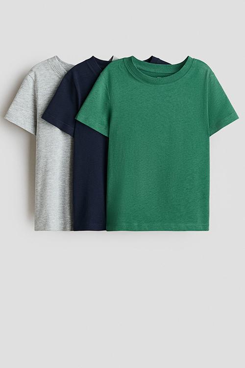 3-pack cotton t-shirts - green/navy blue