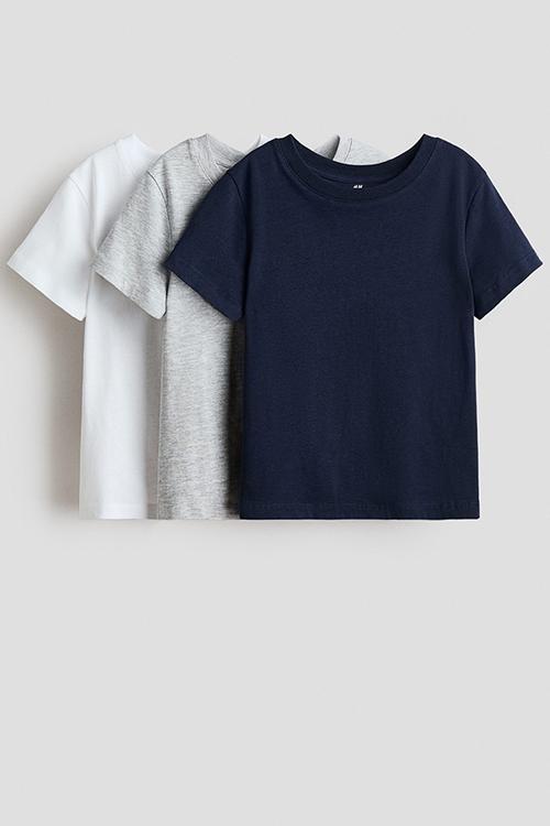 3-pack cotton t-shirts - navy blue/white