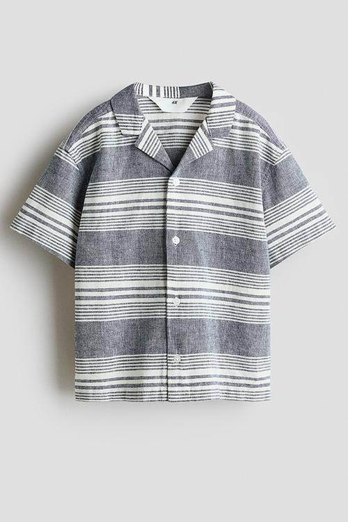 Linen-blend resort shirt - dark blue/striped