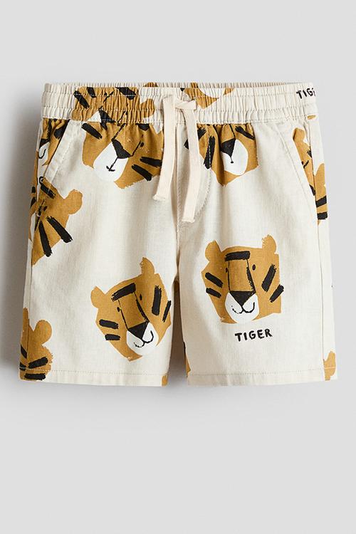 Linen-blend shorts - light beige/tigers
