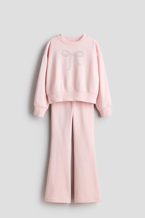 2-piece sweatshirt and joggers set - light pink/bow