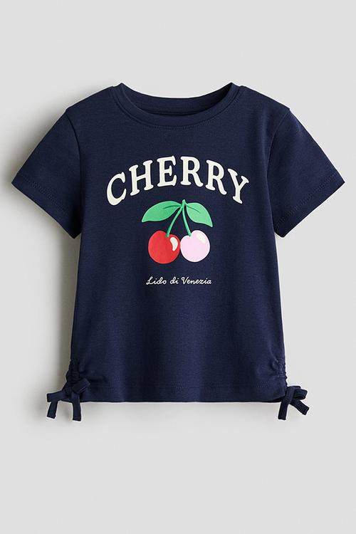 Printed top - navy blue/cherry