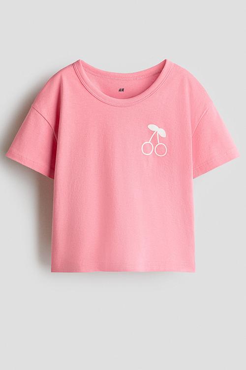 Printed cotton t-shirt - pink/cherries