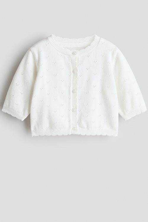 Cotton pointelle cardigan - white