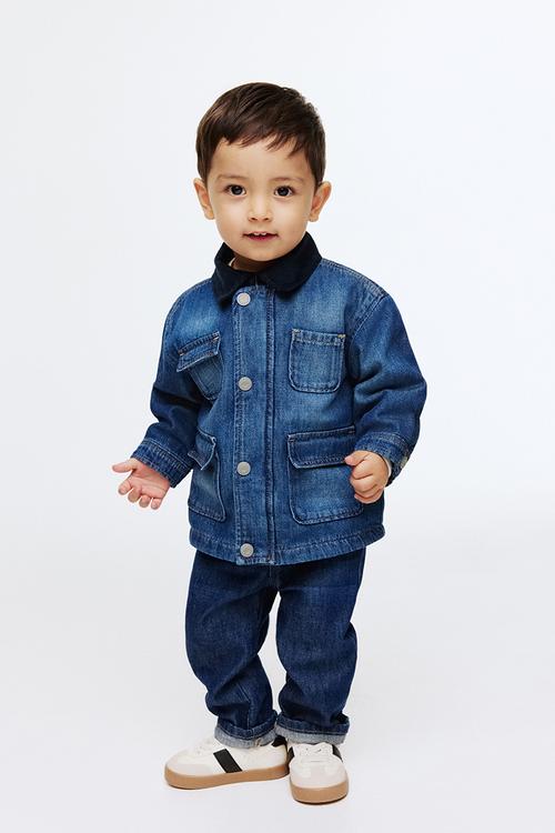 Corduroy-collar denim jacket - denim blue
