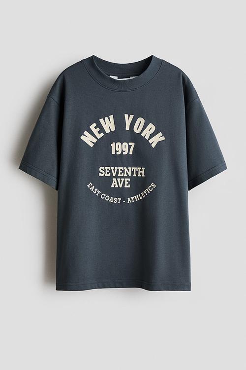 Print-motif cotton t-shirt - dark grey/new york