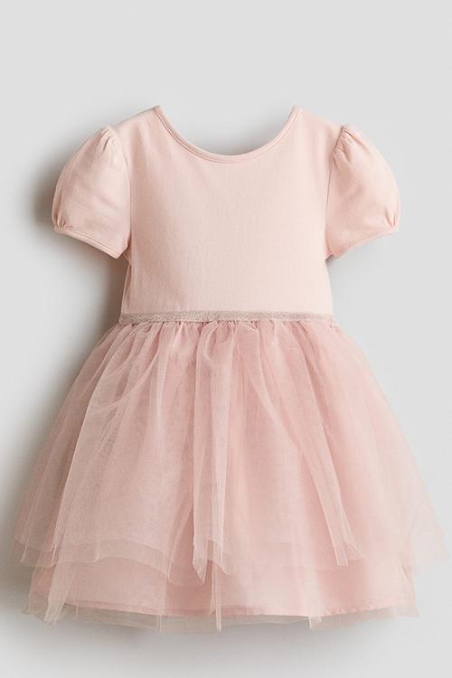 Tulle-skirt jersey dress - light pink