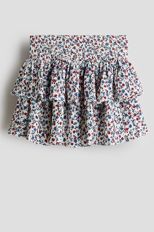 Printed tiered skort - white/floral