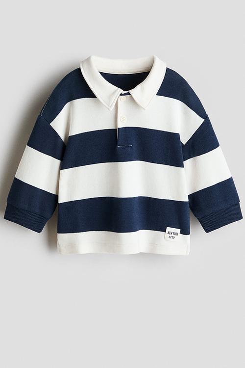 Cotton rugby shirt - white/navy blue