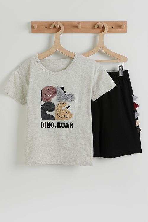 Dino graphic tee and dino shorts - white/black